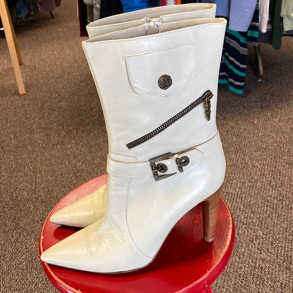 Via Spiga moto boots Italy 10 Like New Leather Bone - Picture 1 of 11